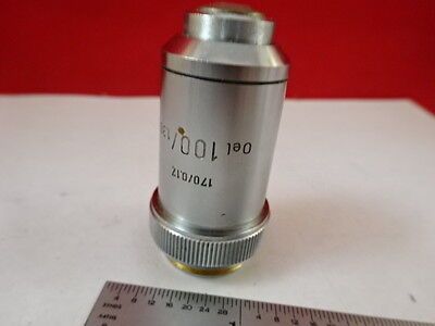 MICROSCOPE PART OBJECTIVE LEITZ WETZLAR GERMANY 100X OPTICS AS IS B#U1-B-12