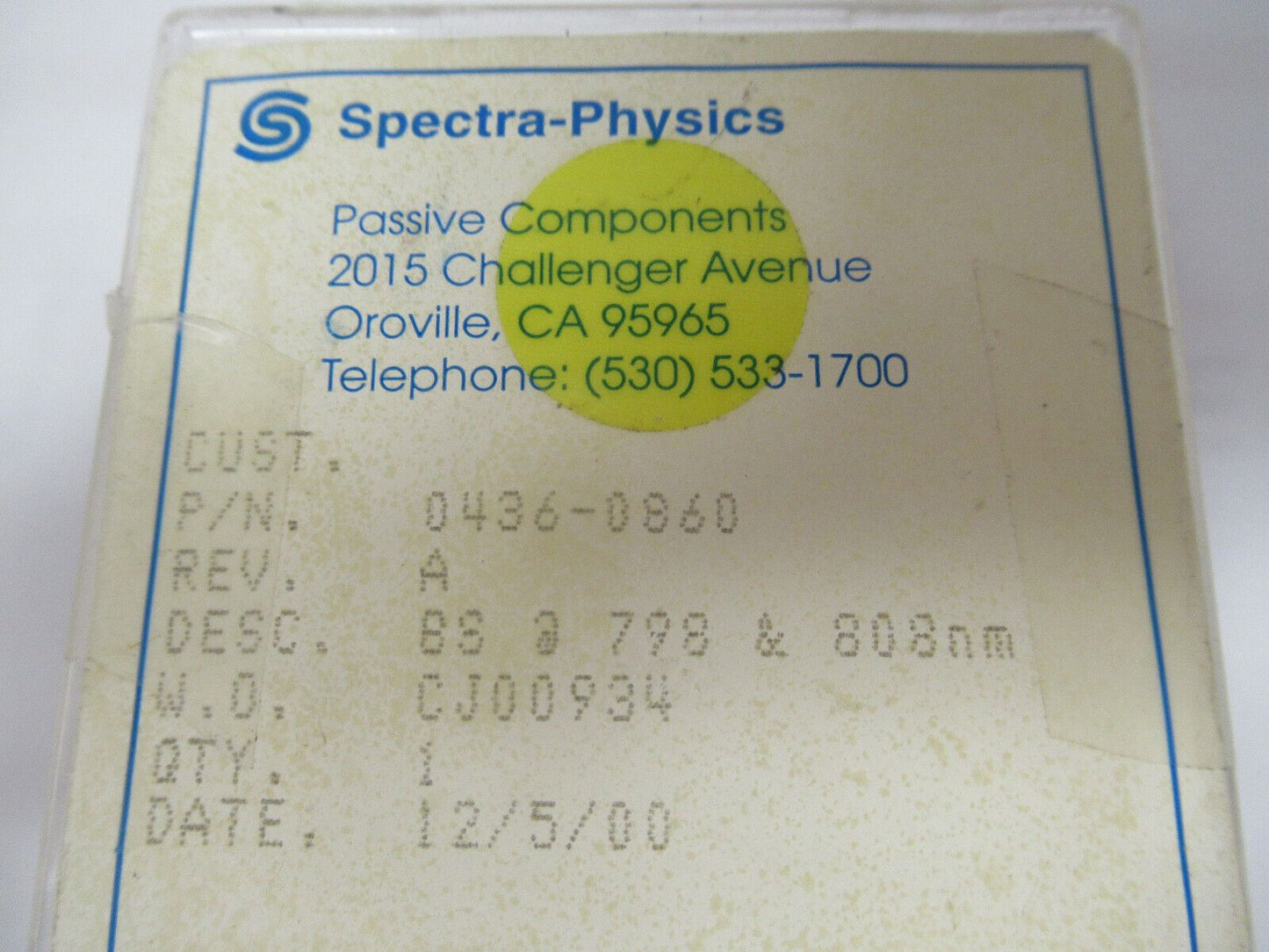 OPTICAL SPECTRA PHYSICS 798 & 808 nm COATED OPTICS AS PICTURED &W6-A-07