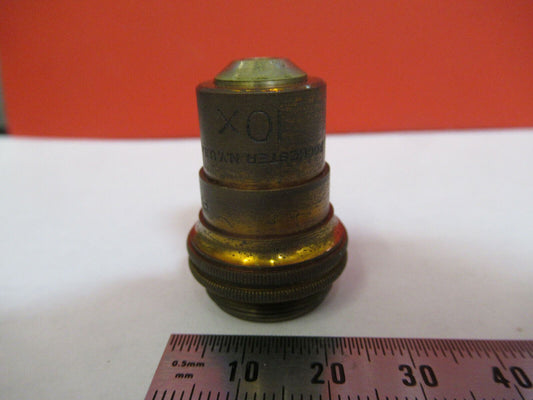 BAUSCH LOMB ANTIQUE BRASS 16mm OBJECTIVE MICROSCOPE PART AS PICTURED 10X Q3-B-10