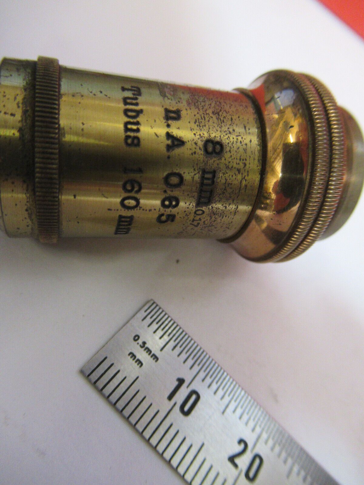 ANTIQUE BRASS CARL ZEISS  JENA 8mm OBJECTIVE MICROSCOPE PART AS PICTURED &Q2-58