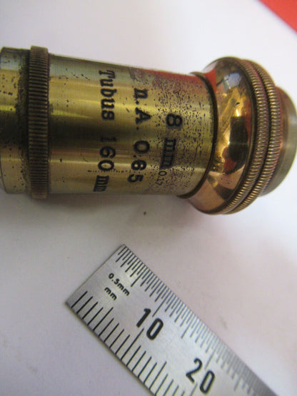 ANTIQUE BRASS CARL ZEISS  JENA 8mm OBJECTIVE MICROSCOPE PART AS PICTURED &Q2-58