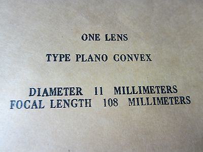 OPTICAL PLANO CONVEX  LENS 11 mm DIAMETER FL 108 mm LASER OPTICS BIN#34