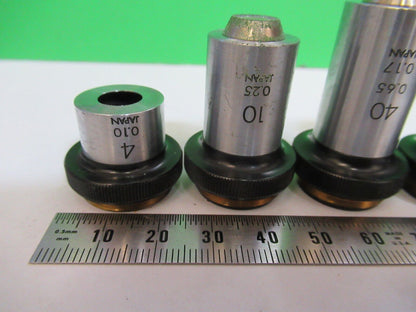 OLYMPUS JAPAN LOT OBJECTIVES 4 10 40 100X MICROSCOPE PART AS PICTURED R1-A-19