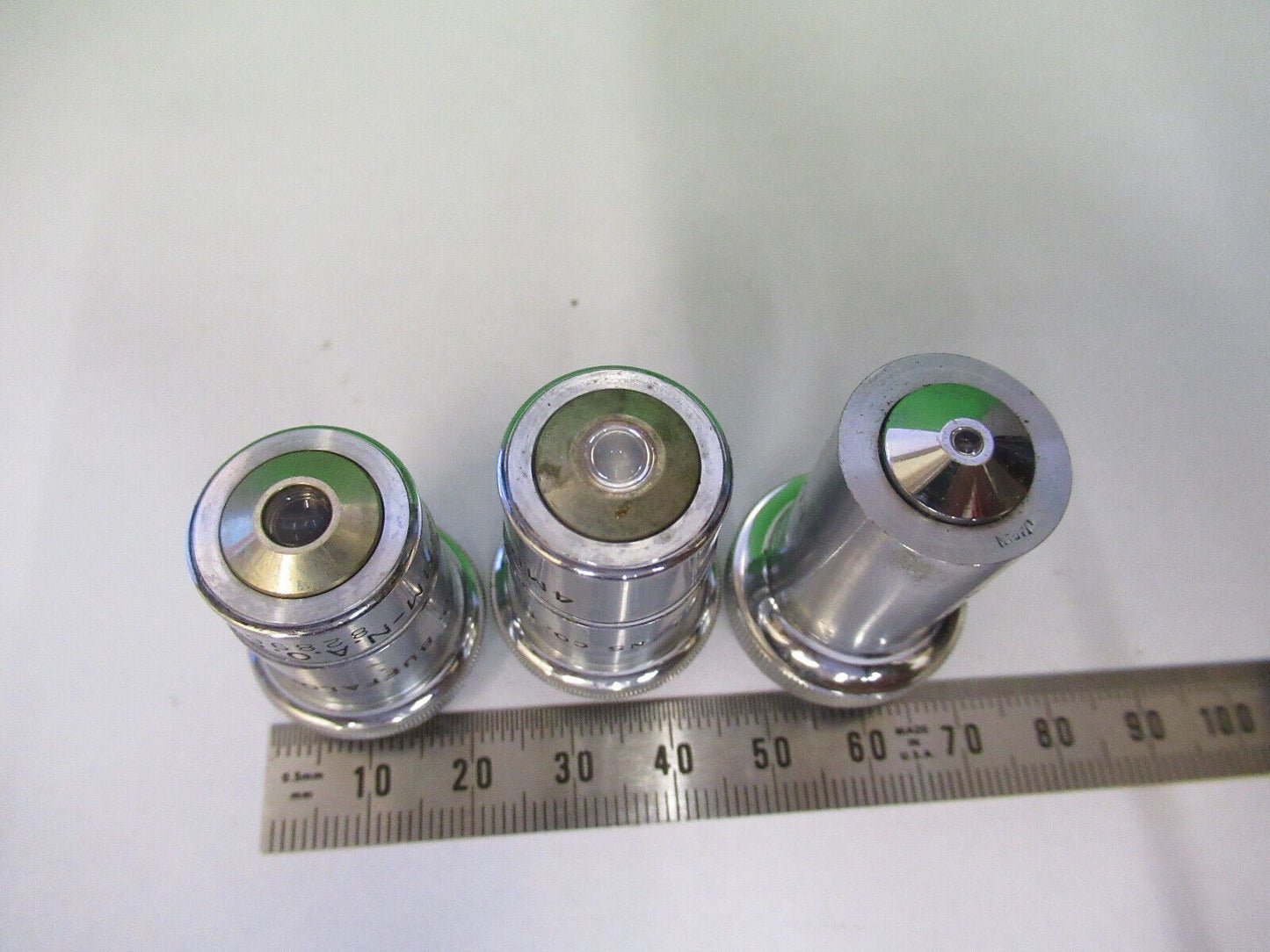 LOT 3 ea OBJECTIVES SPENCER AO, one EDS CORP MICROSCOPE PART AS PICTURED R3-B-86