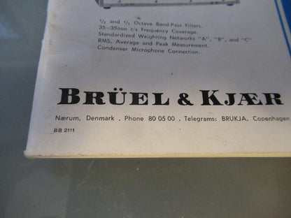 VINTAGE TECHNICAL MANUAL BOOK BRUEL KJAER 1960 MODEL 2111 AS PICTURED &BLI