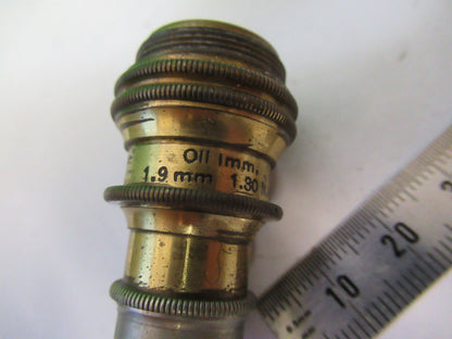 ANTIQUE BRASS BAUSCH LOMB OBJECTIVE 1.9mm MICROSCOPE PART AS PICTURED G5-A-53