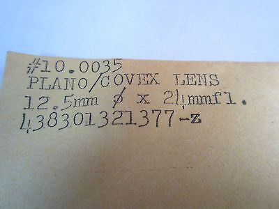 OPTICAL LENS PLANO CONVEX 12.5 mm DIAMETER FL 24 mm LASER OPTICS BIN#3K ii