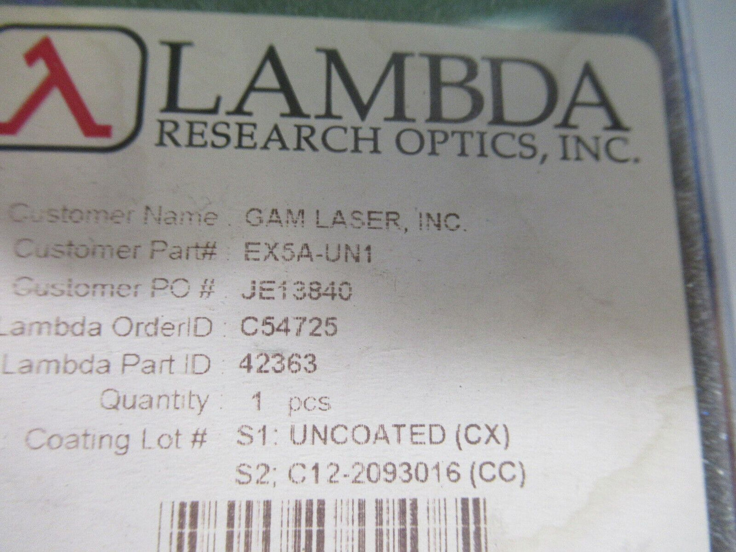 OPTICAL LENS COATED & UNCOATED SIDES  PRO LASER OPTICS AS PICTURED &Q5-B-27