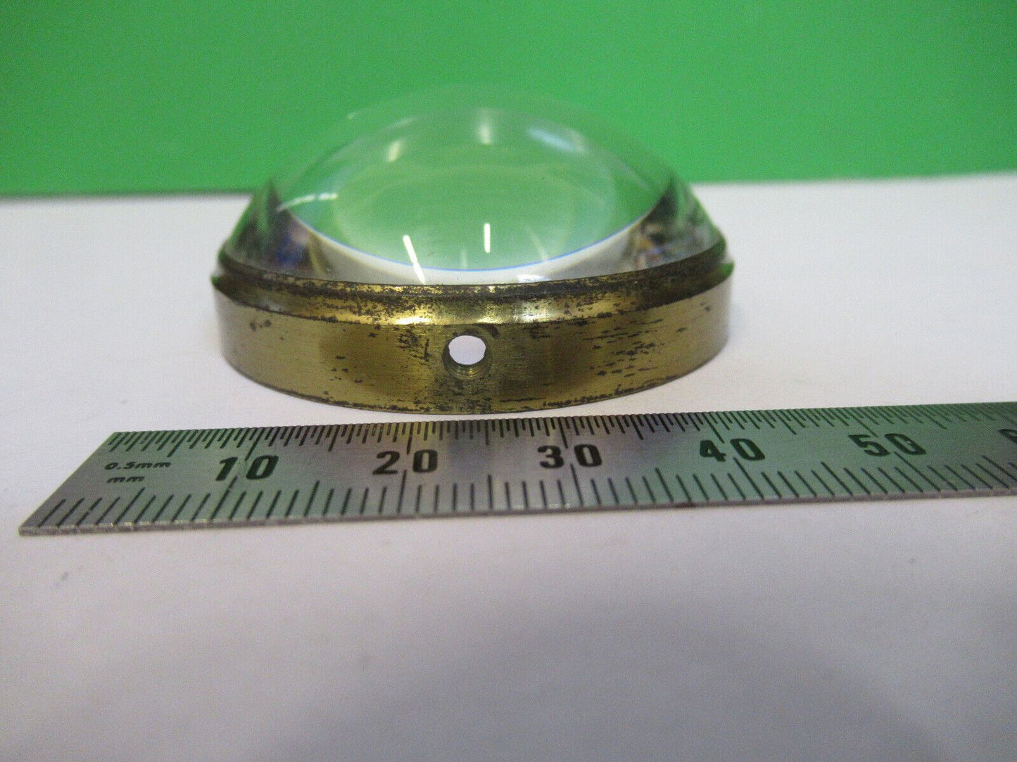 ANTIQUE BRASS MOUNTED CONVEX LENS GLASS MICROSCOPE PART AS PICTURED &R6-A-12