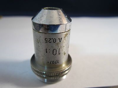 VINTAGE OPTICAL MICROSCOPE PART OBJECTIVE 10X LEITZ GERMANY OPTICS BIN#14B