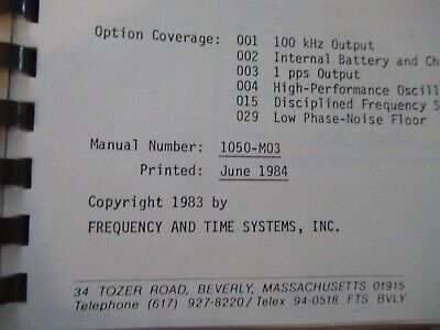 COLLECTABLE RARE FTS QUARTZ 1050A FREQUENCY STANDARD MANUAL 1984 i &BIBLI