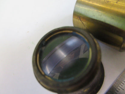 ANTIQUE BRASS HENRY CROUCH UK LOT LENS MOUNTED MICROSCOPE PART AS PIC &G2-A-74