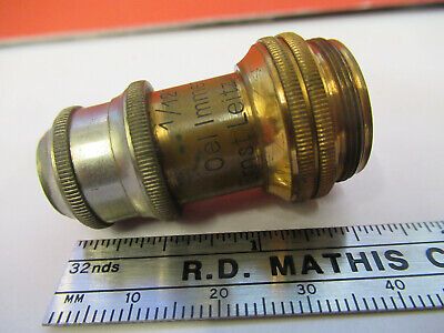 ANTIQUE ERNST LEITZ BRASS OBJECTIVE MICROSCOPE PART OPTICS AS PICTURED &13-FT-39