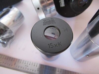 LOT 4 EA WILD SWISS EYEPIECES + FILAR 15X MICROSCOPE OPTICS AS PICTURED #60-A-14