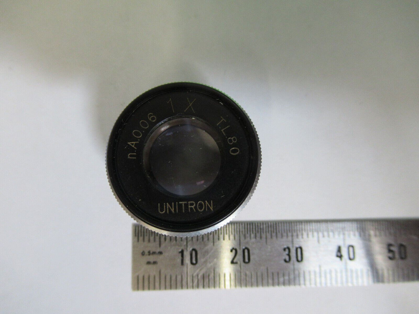 UNITRON JAPAN OBJECTIVE 1X + IRIS   LENS MICROSCOPE PART AS PICTURED Q7-A-45