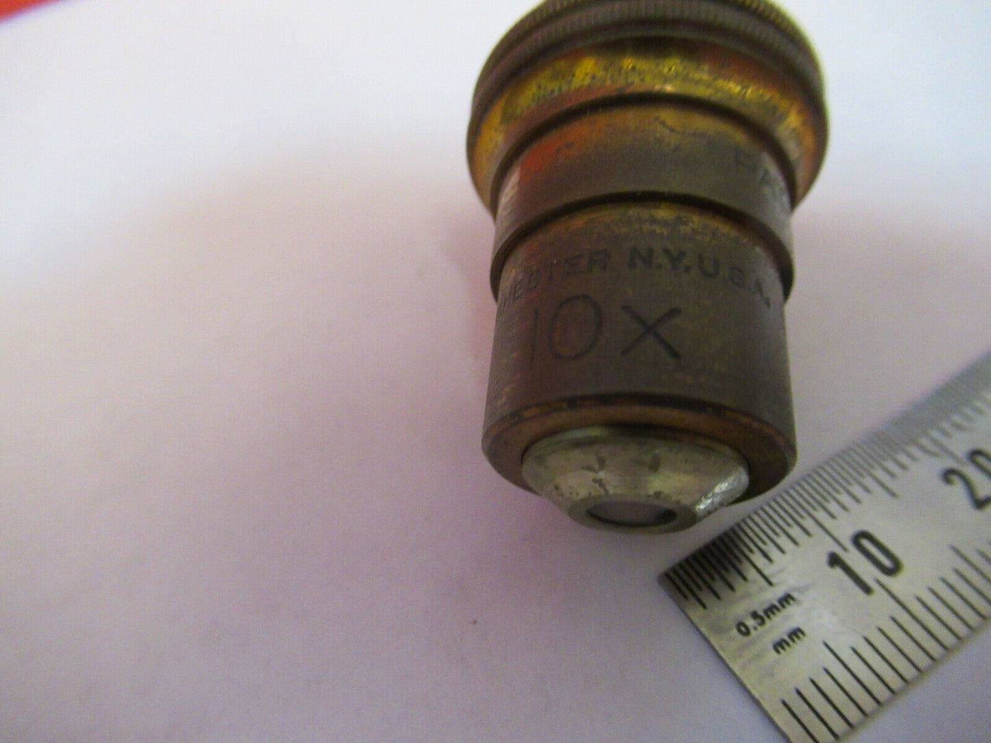 BAUSCH LOMB ANTIQUE BRASS 16mm OBJECTIVE MICROSCOPE PART AS PICTURED 10X Q3-B-10