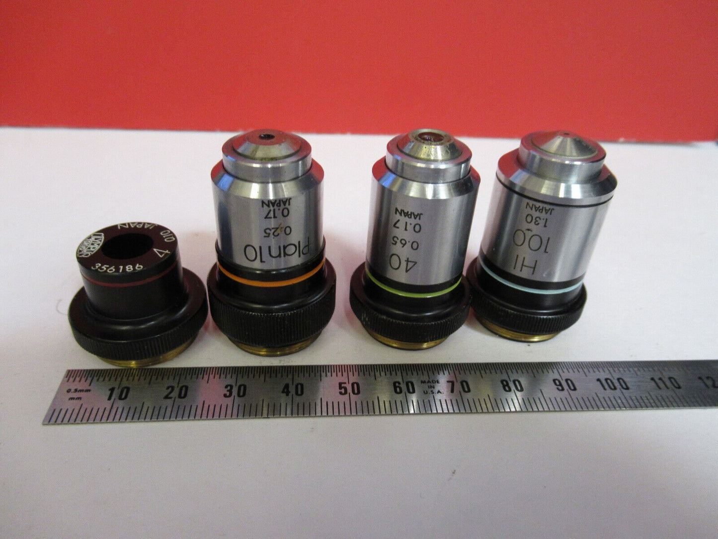 LOT OBJECTIVES LENSES OLYMPUS JAPAN OPTICS MICROSCOPE PART AS PICTURED y7-b-12