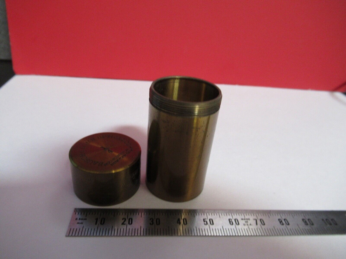 ANTIQUE BRASS EMPTY BAUSCH LOMB OBJECTIVE CANISTER 1/4 MICROSCOPE PART Q2-48