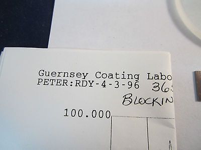 OPTICAL BLUE HEAT FILTER GUERNSEY COATING LAB LASER OPTICS NICE BIN#15 xvi