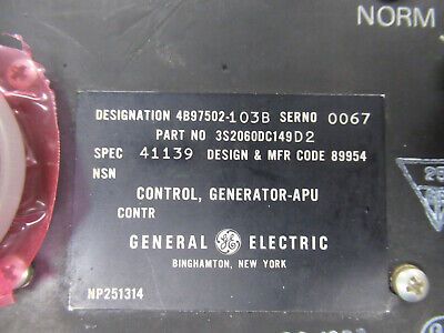 AIRCRAFT APU GE CONTROL GENERATOR PN 3S2060DC149D2   AS PICTURED &TB-2