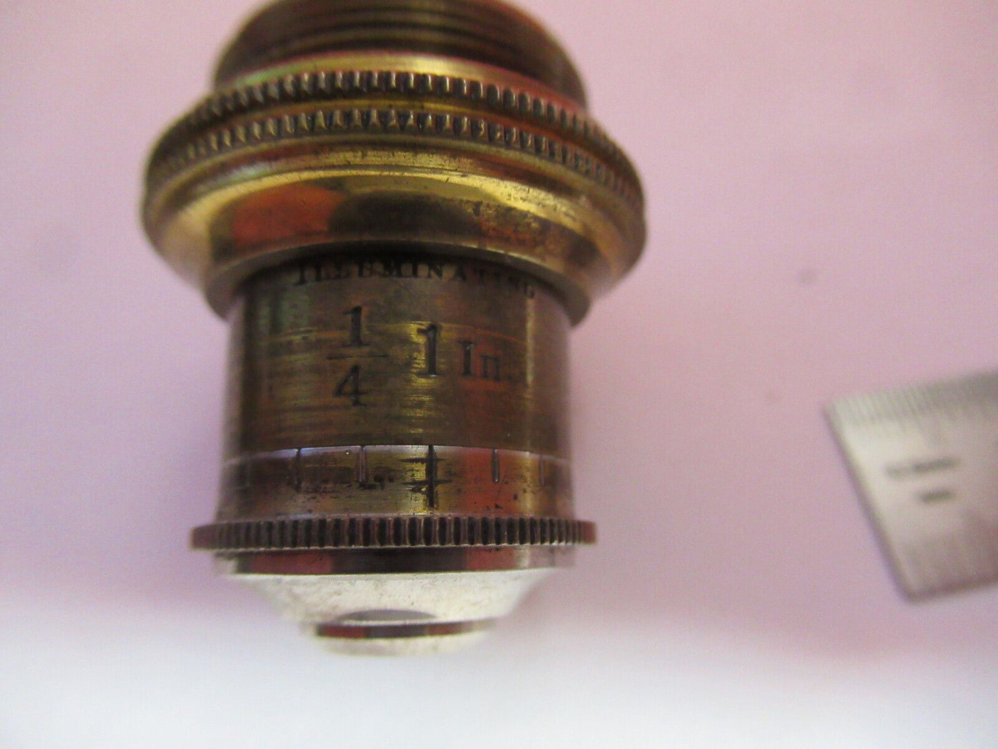 ANTIQUE BRASS OBJECTIVE BAUSCH LOMB 1/4 1IN MICROSCOPE OPTICS AS PICTURED Q2-41