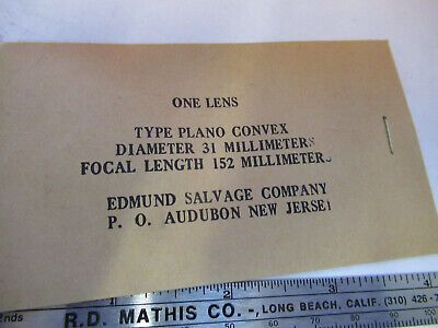 OPTICAL EDMUND LENS 31 mm DIAMETER FL 152 mm  OPTICS AS PICTURED &B9-FT