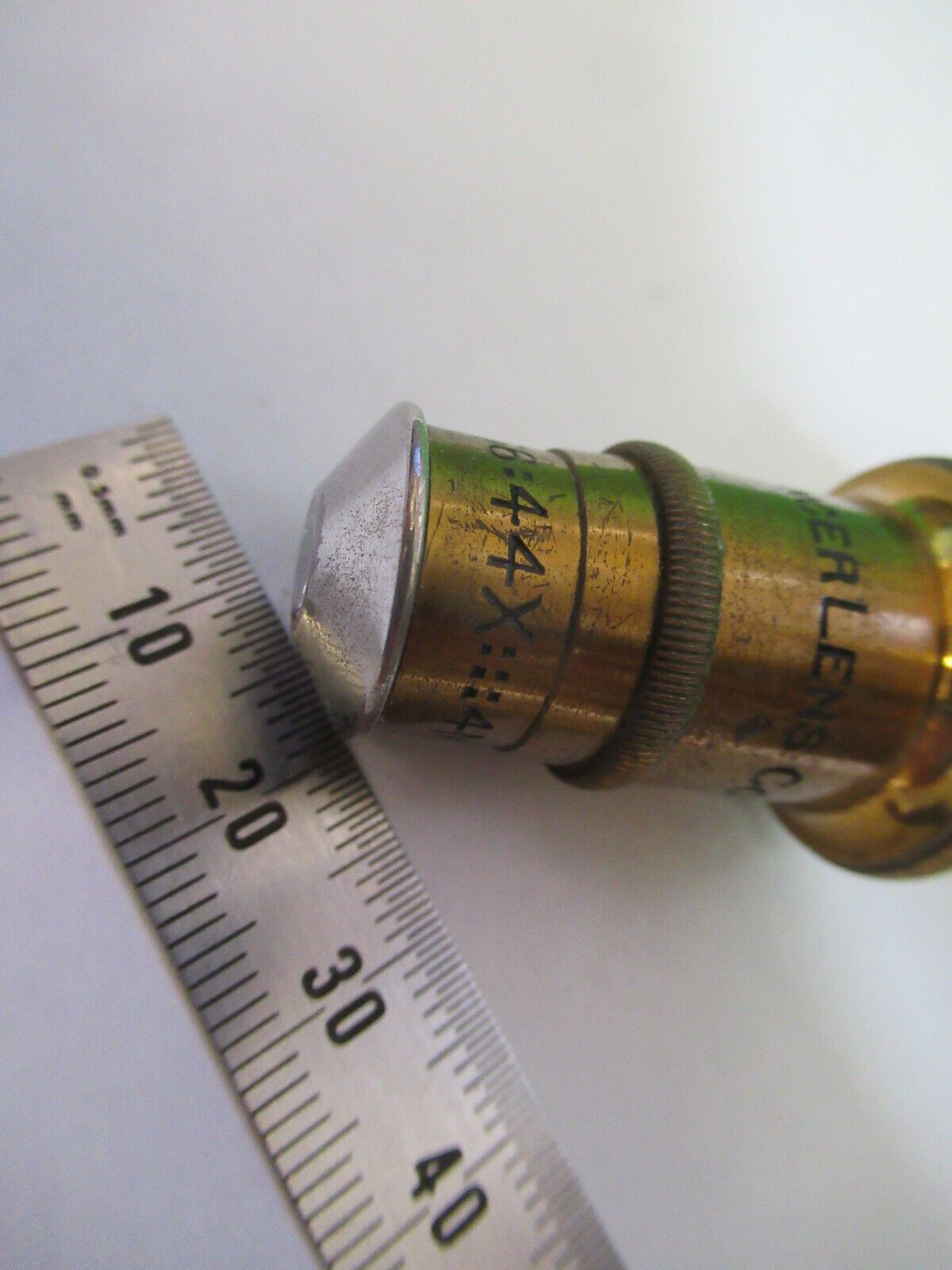 SPENCER OBJECTIVE 44X ANTIQUE BRASS MICROSCOPE PART AS PICTURED &R7-B-13x