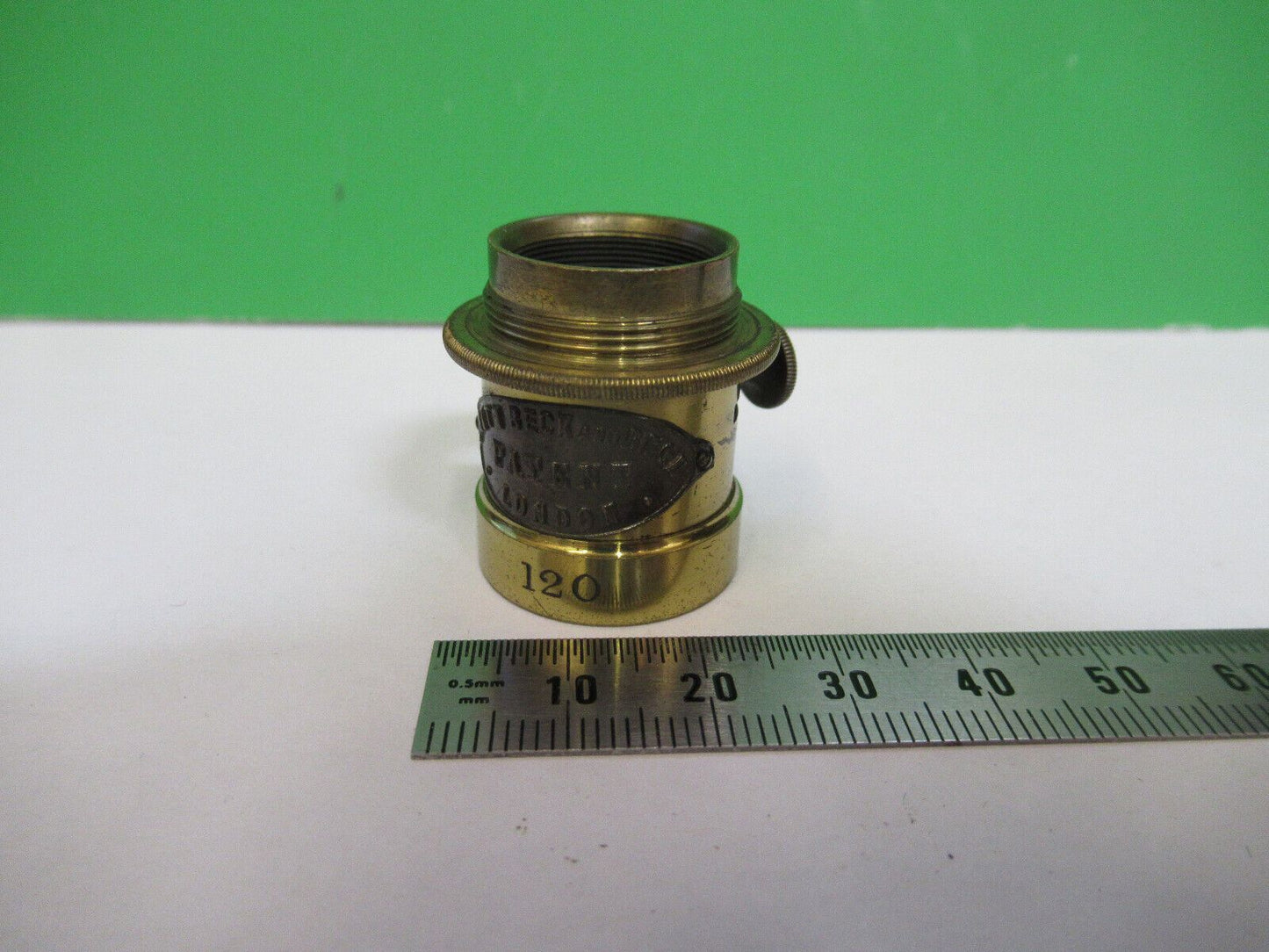 ANTIQUE BRASS VERTICAL ILLUMINATOR SMITH BECK MICROSCOPE PART AS PIC &R6-A-87