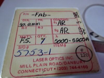 OPTICAL COATED FLAT LENS WINDOW LASER OPTICS AS IS #91-71