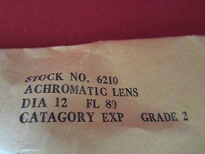 OPTICAL ACHROMATIC LENS 12 mm DIA FL 80 mm MOUNTED LASER OPTICS BIN#4