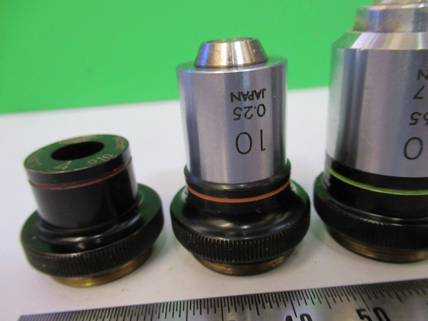 LOT 4 EA MICROSCOPE OBJECTIVE LENSES OLYMPUS 4X 10X 40X 100X OPTICS #P8-B-07