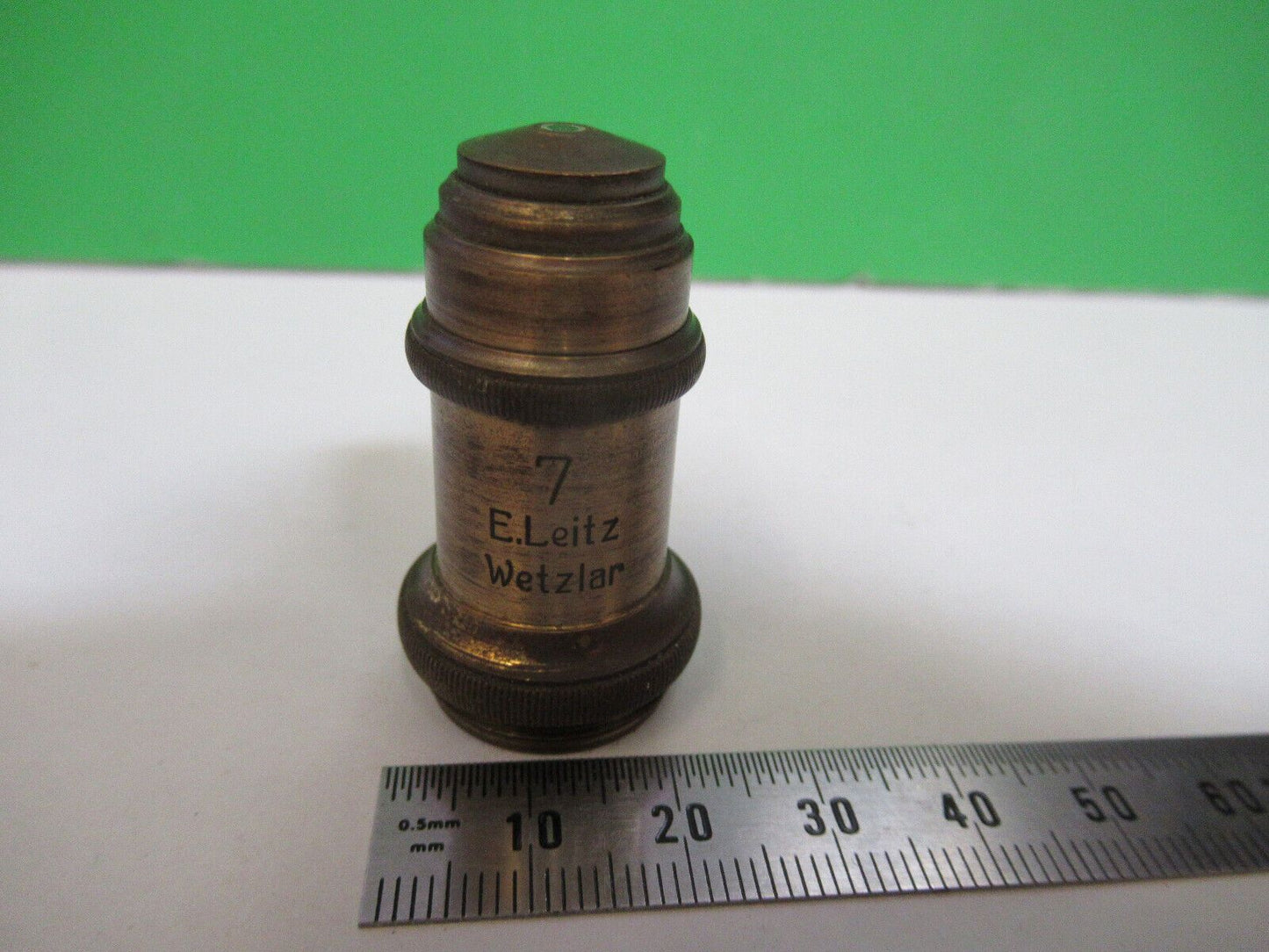 ANTIQUE BRASS ERNST LEITZ  "7"  OBJECTIVE MICROSCOPE AS PICTURED #H3-A-46