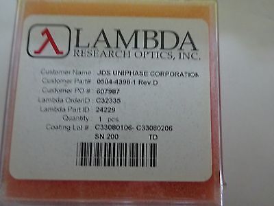 OPTICAL COATED LENS LAMBDA RESEARCH JDS UNIPHASE LASER OPTICS AS IS BIN#K1-91