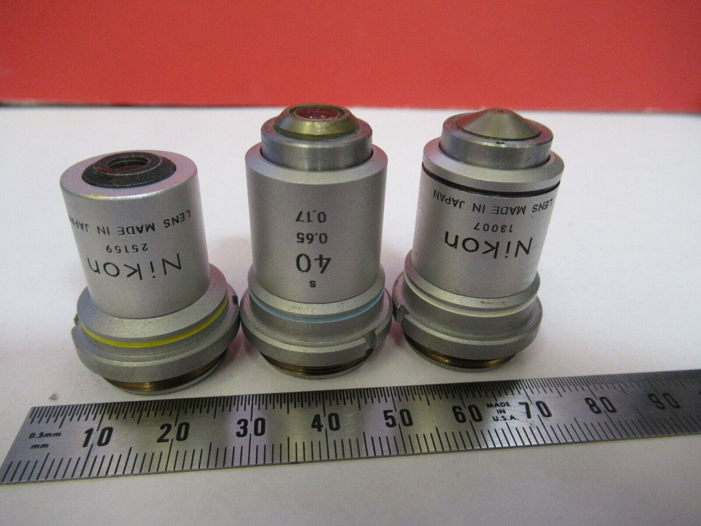 LOT NIKON JAPAN OBJECTIVES 10 40 100X OPTICS MICROSCOPE PART AS PICTURED S6-A-32