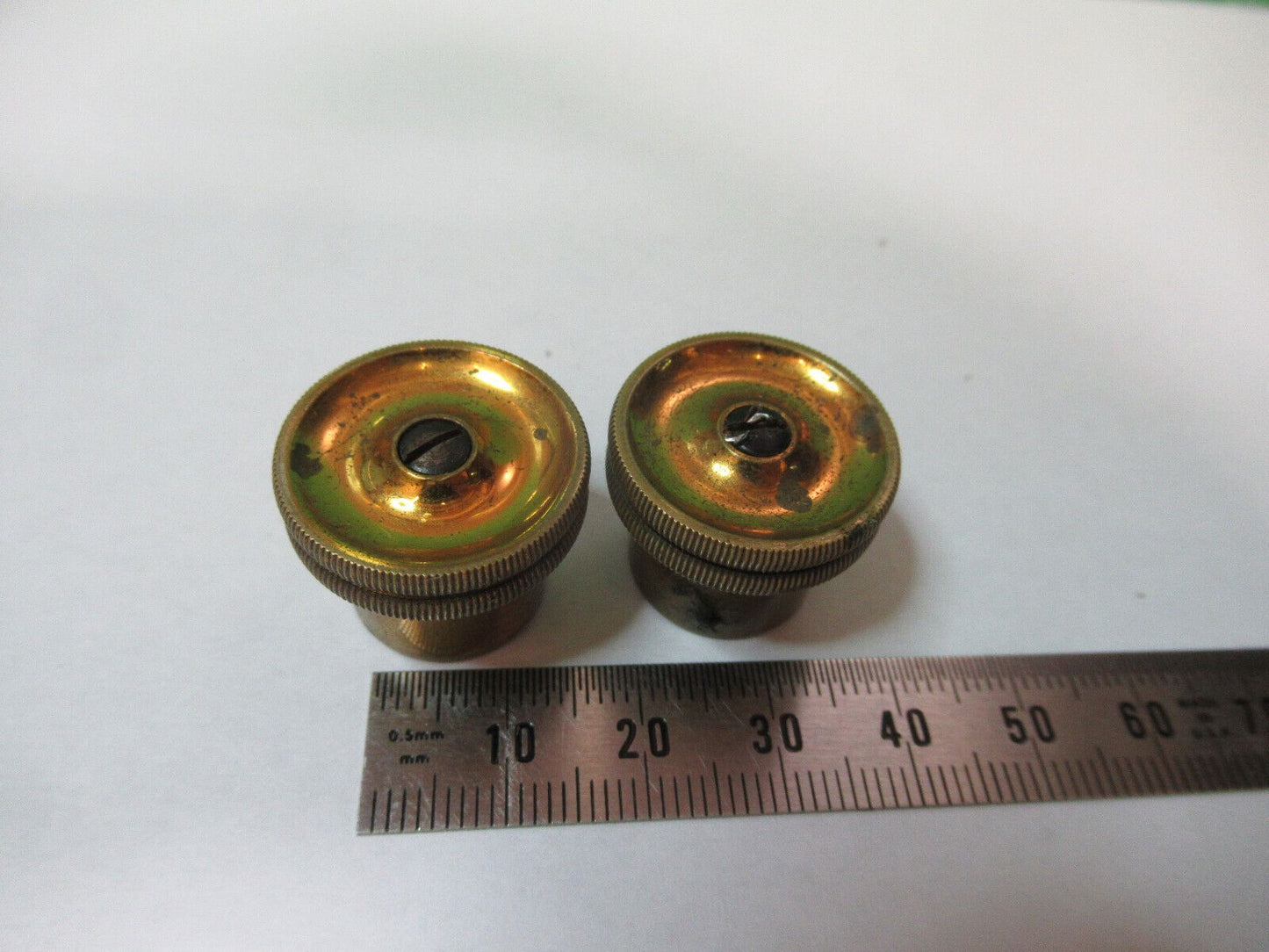 AO SPENCER PAIR BRASS KNOBS ANTIQUE MICROSCOPE PART AS PICTURED &R2-A-13