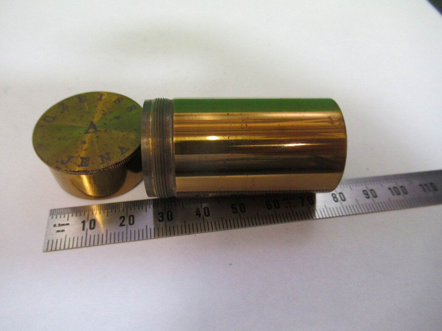 ANTIQUE BRASS ZEISS CANISTER OBJECTIVE "A"  MICROSCOPE PART AS PICTURED &P2-B-95