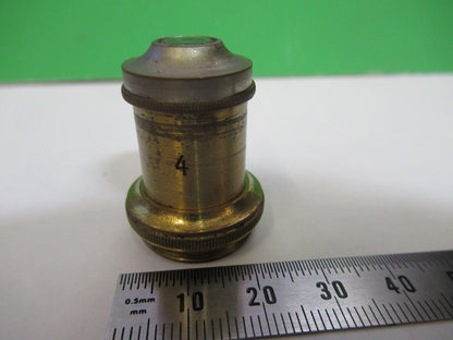 ANTIQUE BRASS OBJECTIVE "4" ERNST LEITZ GERMANY MICROSCOPE PART z1-b-06