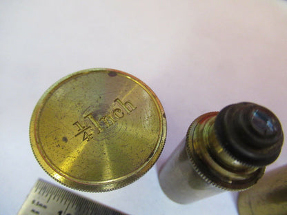 RARE ANTIQUE BRASS LONDON OBJECTIVE OPTICS MICROSCOPE PART AS PICTURED &87-FT-30