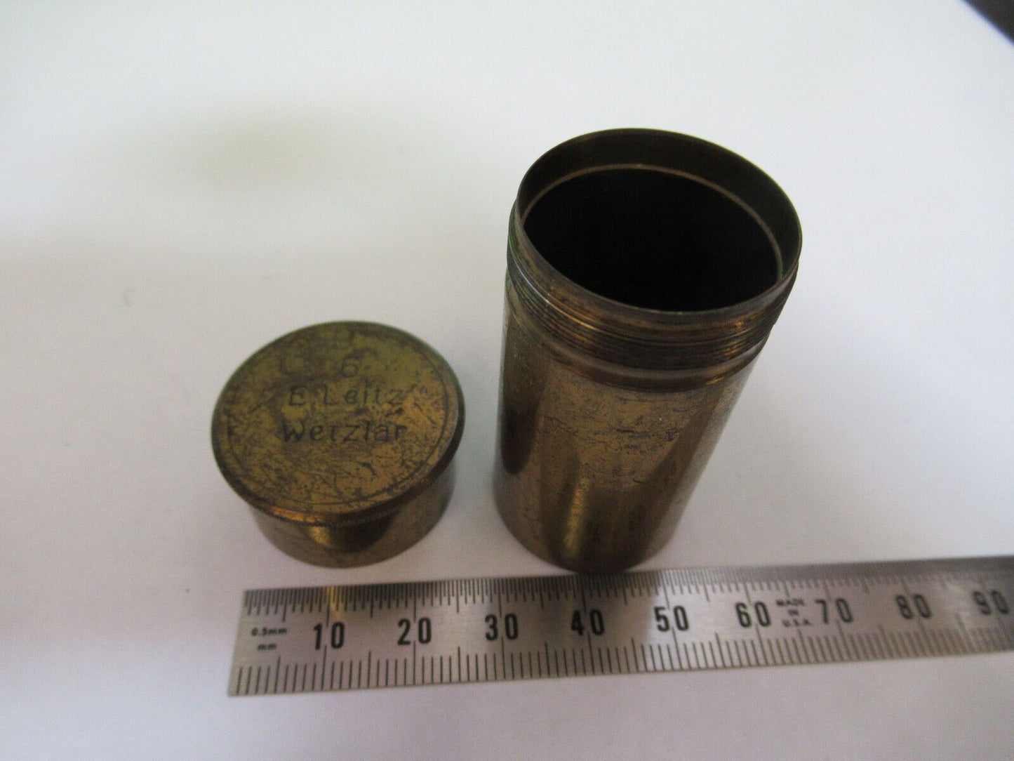 ANTIQUE BRASS LEITZ "6" CANISTER OBJECTIVE MICROSCOPE PART AS PICTURED P2-B-39