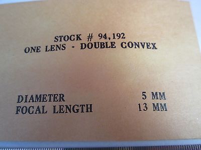 OPTICAL DOUBLE CONVEX LENS  5mm diameter FL 13 mm LASER OPTICS BIN#D8