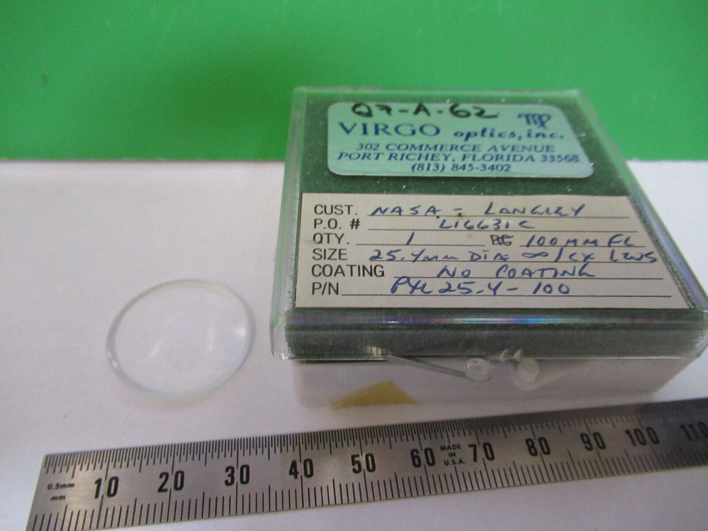 OPTICAL ex-NASA UNCOATED LENS  LASER OPTICS AS PICTURED Q7-A-62