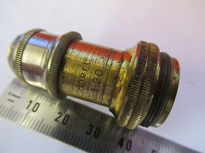 ANTIQUE BRASS OBJECTIVE 1/12 LEITZ WETZLAR MICROSCOPE PART AS PICTURED &87-FT-59