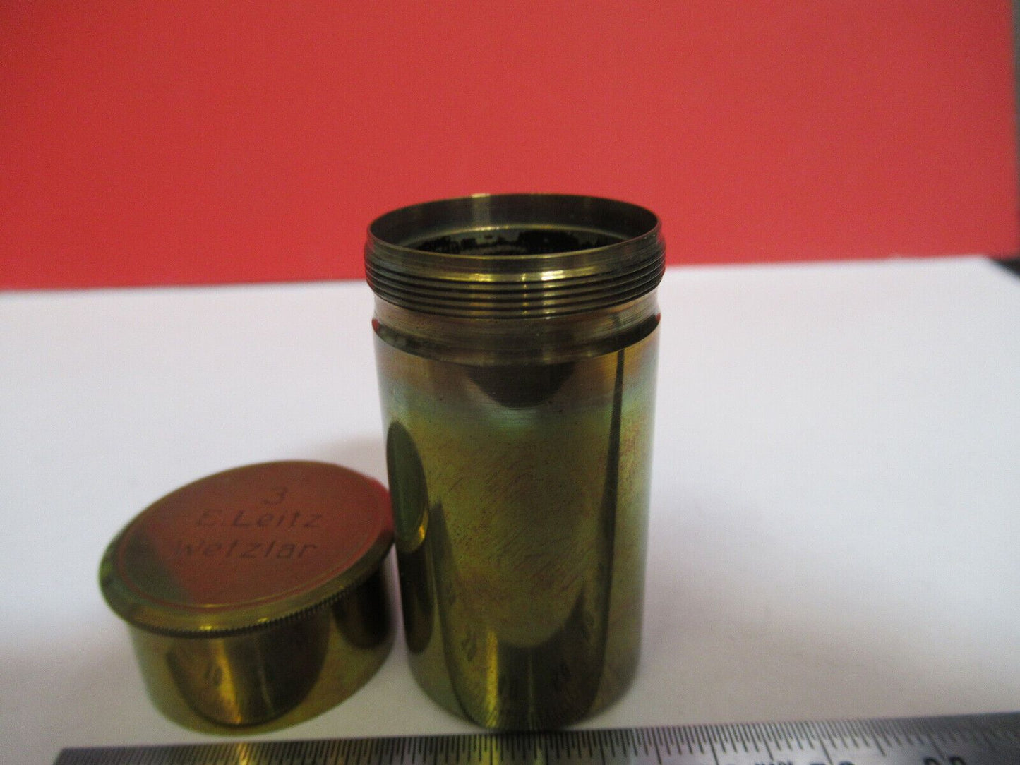 EMPTY LEITZ GERMANY BRASS OBJECTIVE CANISTER MICROSCOPE PART AS PICTURED G4-A-69