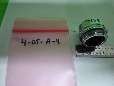 MICROSCOPE PART OBJECTIVE LEITZ WETZLAR GERMANY 3.5X OPTICS AS IS B#4-DT-A-4