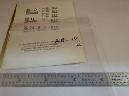 OPTICAL MICROSCOPE RESOLUTION TEST CHART OPTICS AS IS #AR-10