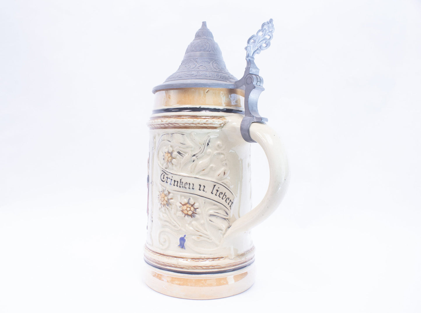 Antique German Stein with Folk Art