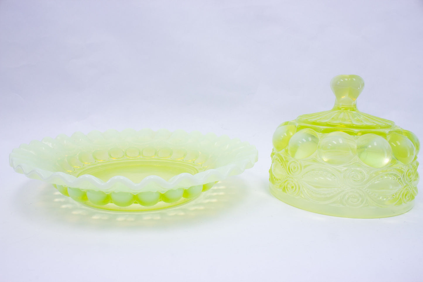 Vintage Uranium Glass Covered Platter