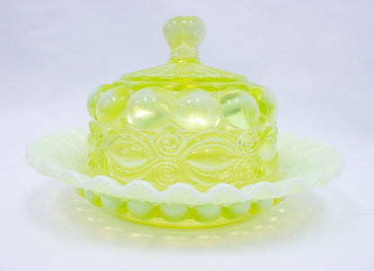 Vintage Uranium Glass Covered Platter