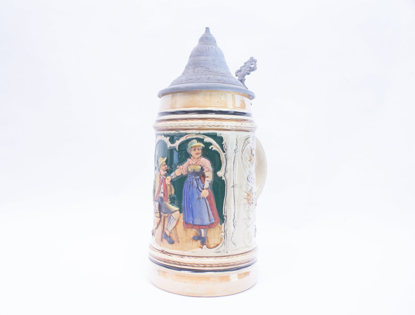 Antique German Stein with Folk Art